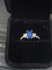 Sapphire Lady's Stone & Diamond Ring 4 Diamonds .50 Carat T.W. 10K White Gold